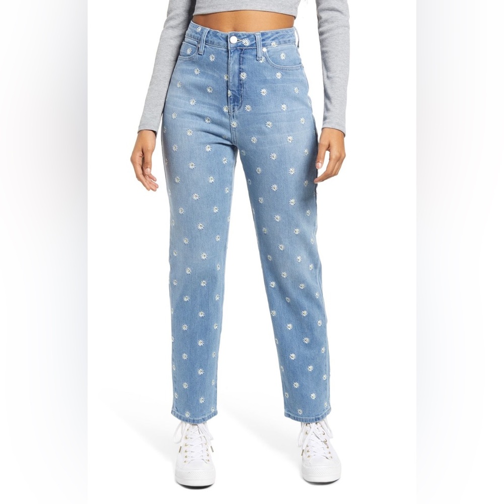 BP. Embroidered Vintage Daisy Mom Jeans